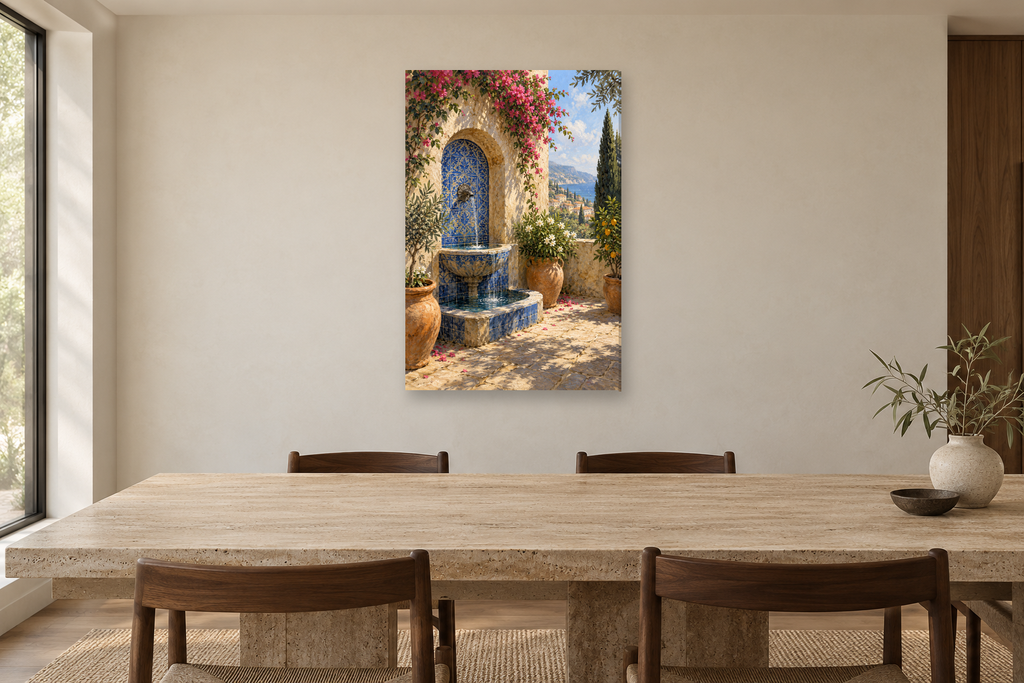 Ceramic Fountain in a dining room — interior mockup with the complete original artwork