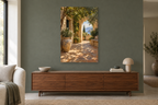 Hidden Patio in a living room — interior mockup with the complete original artwork