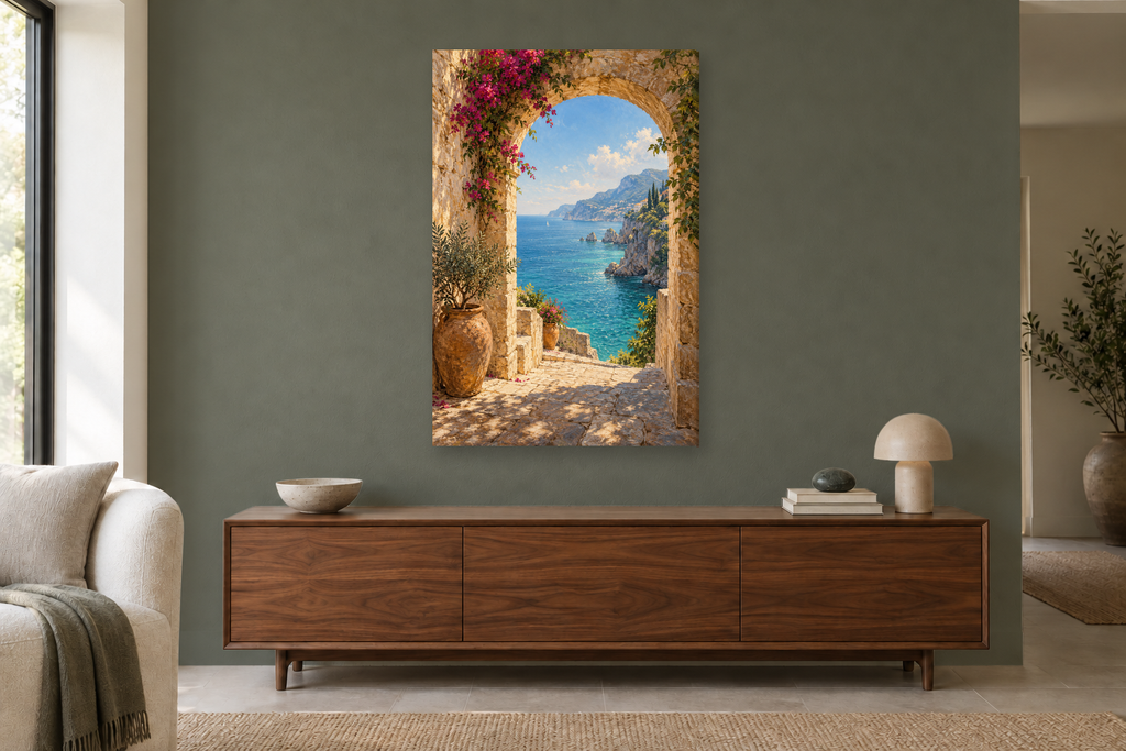 Sea-facing Arch in a living room — interior mockup with the complete original artwork
