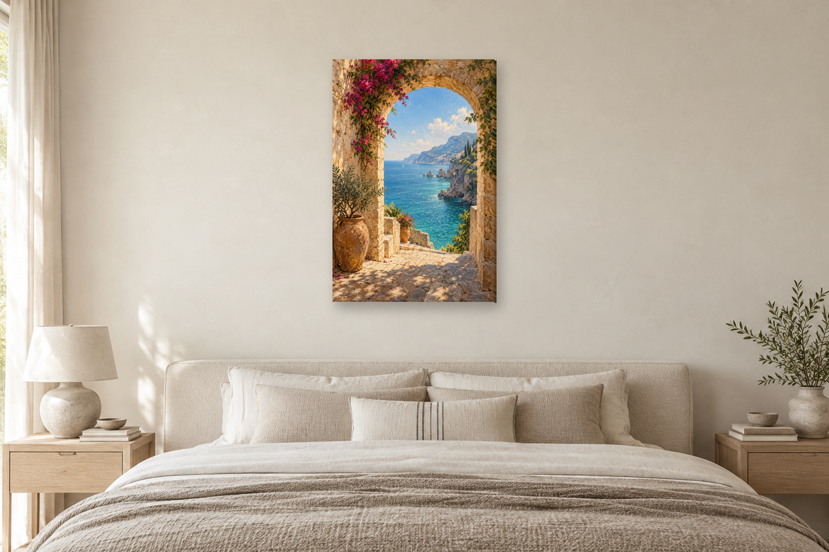 Sea-facing Arch in a bedroom — interior mockup with the complete original artwork