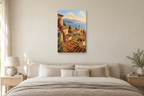 Terracotta Roofs in a bedroom — interior mockup with the complete original artwork