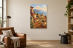 Terracotta Roofs in a reading corner — interior mockup with the complete original artwork