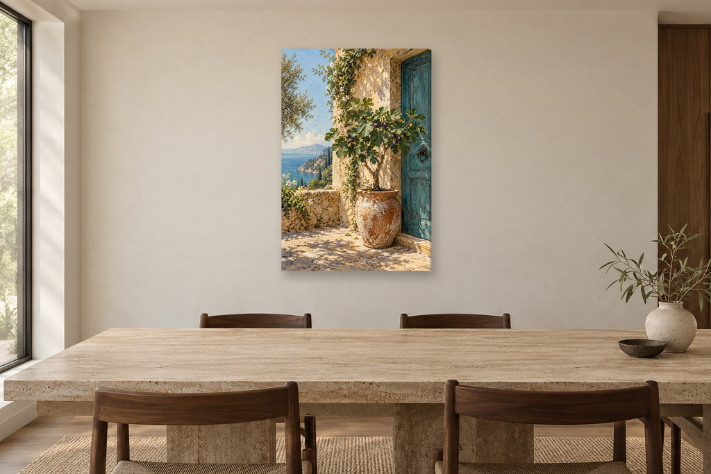 Potted Fig in a dining room — interior mockup with the complete original artwork