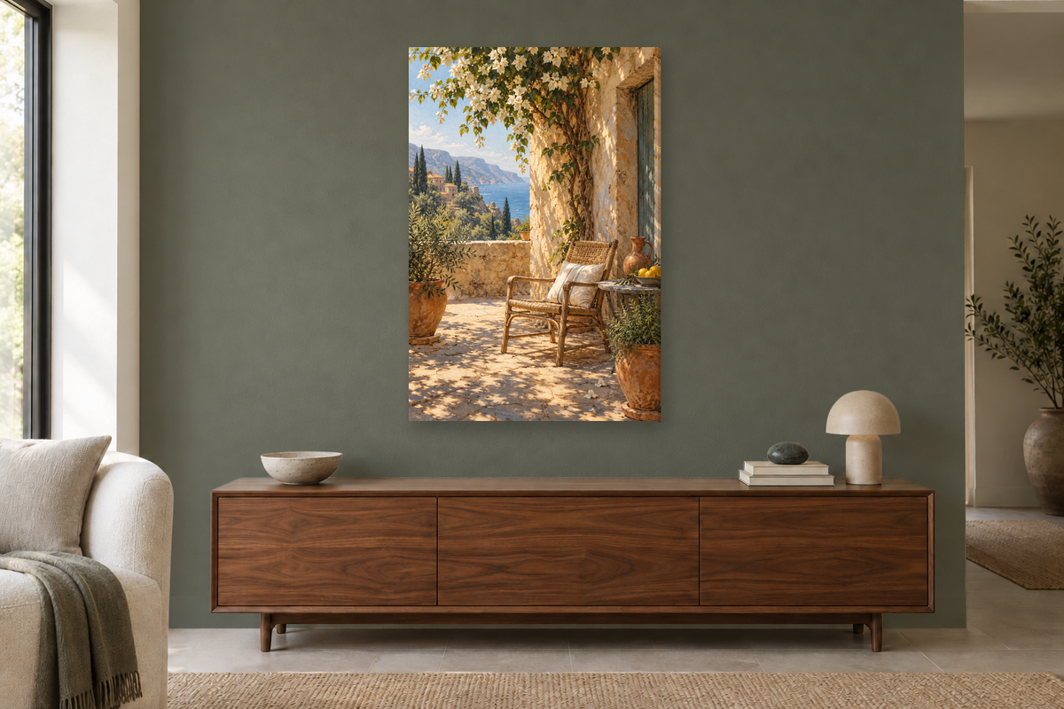 Afternoon Siesta in a living room — interior mockup with the complete original artwork