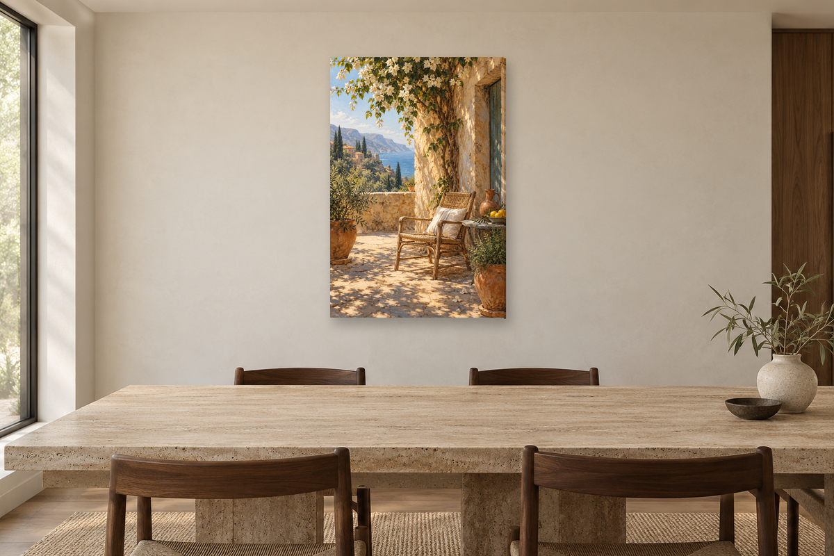 Afternoon Siesta in a dining room — interior mockup with the complete original artwork