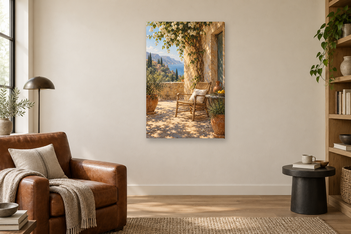 Afternoon Siesta in a reading corner — interior mockup with the complete original artwork
