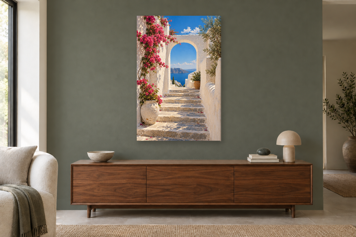 Island Passage in a living room — interior mockup with the complete original artwork