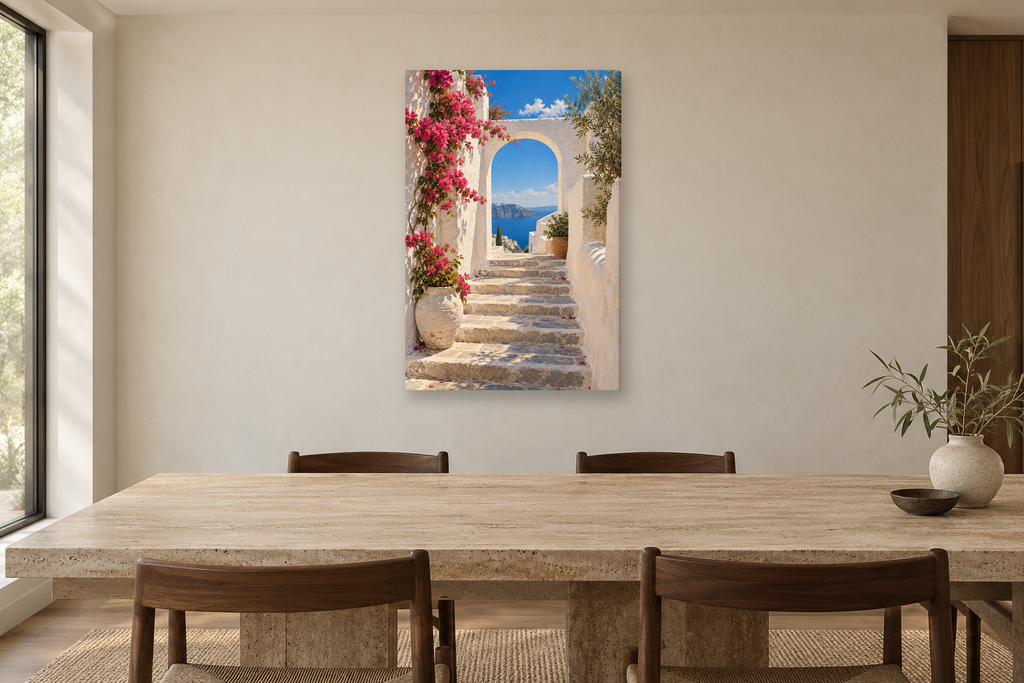 Island Passage in a dining room — interior mockup with the complete original artwork
