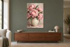 Peony Blush in a living room — interior mockup with the complete original artwork