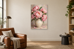 Peony Blush in a reading corner — interior mockup with the complete original artwork