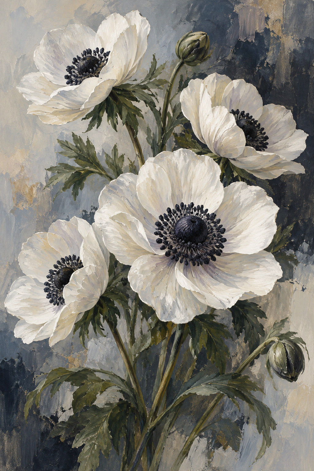 White Anemones — original canvas artwork