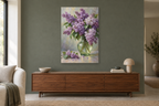 Lilac Bouquet in a living room — interior mockup with the complete original artwork