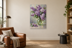 Lilac Bouquet in a reading corner — interior mockup with the complete original artwork