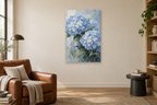 Hydrangea Cloud in a reading corner — interior mockup with the complete original artwork
