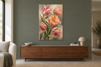 Tulip Ballet in a living room — interior mockup with the complete original artwork