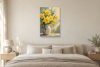 Daffodil Light in a bedroom — interior mockup with the complete original artwork