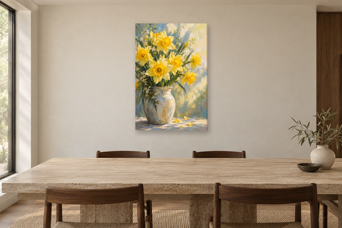 Daffodil Light in a dining room — interior mockup with the complete original artwork