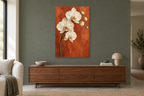 Orchid Grace in a living room — interior mockup with the complete original artwork