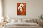 Orchid Grace in a bedroom — interior mockup with the complete original artwork