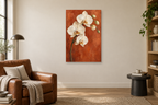 Orchid Grace in a reading corner — interior mockup with the complete original artwork