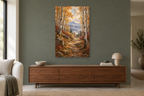 Birch Path in a living room — interior mockup with the complete original artwork