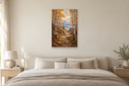 Birch Path in a bedroom — interior mockup with the complete original artwork