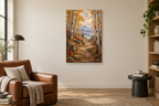 Birch Path in a reading corner — interior mockup with the complete original artwork