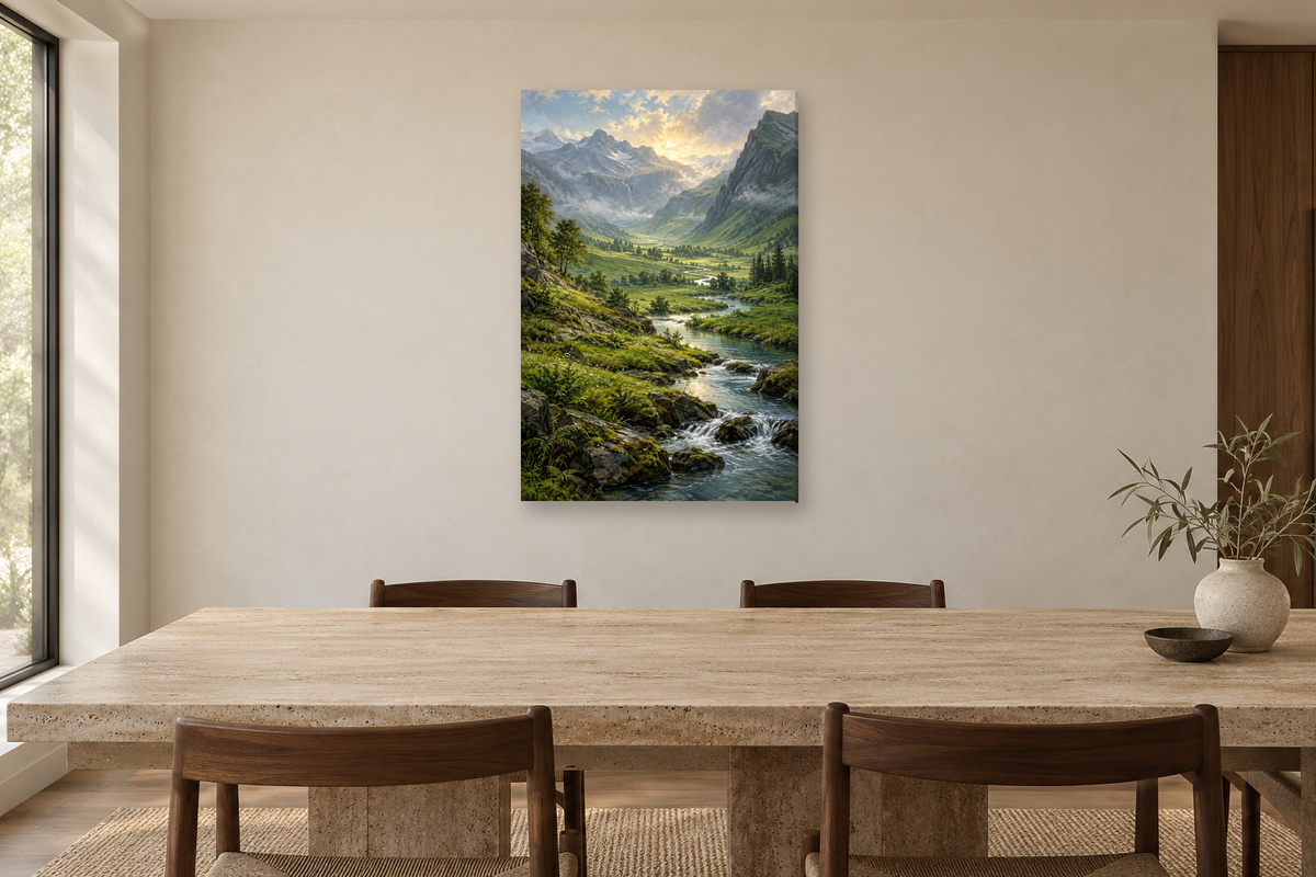 Emerald Valley in a dining room — interior mockup with the complete original artwork