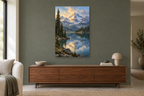 Lake Reflection in a living room — interior mockup with the complete original artwork