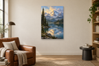Lake Reflection in a reading corner — interior mockup with the complete original artwork