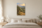 Olive Hills in a bedroom — interior mockup with the complete original artwork