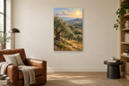 Olive Hills in a reading corner — interior mockup with the complete original artwork