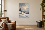 Snow Quiet in a reading corner — interior mockup with the complete original artwork