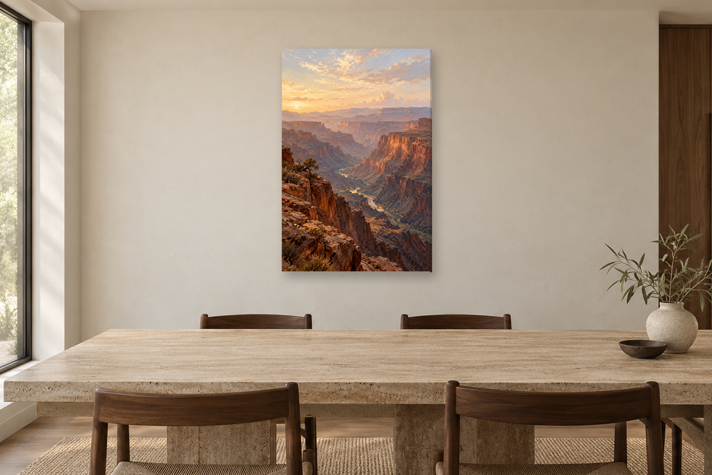 Copper Canyon in a dining room — interior mockup with the complete original artwork