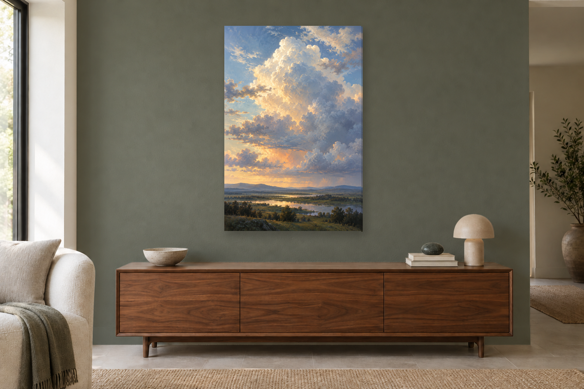 Cloud Study in a living room — interior mockup with the complete original artwork