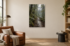 Rainwashed Woods in a reading corner — interior mockup with the complete original artwork