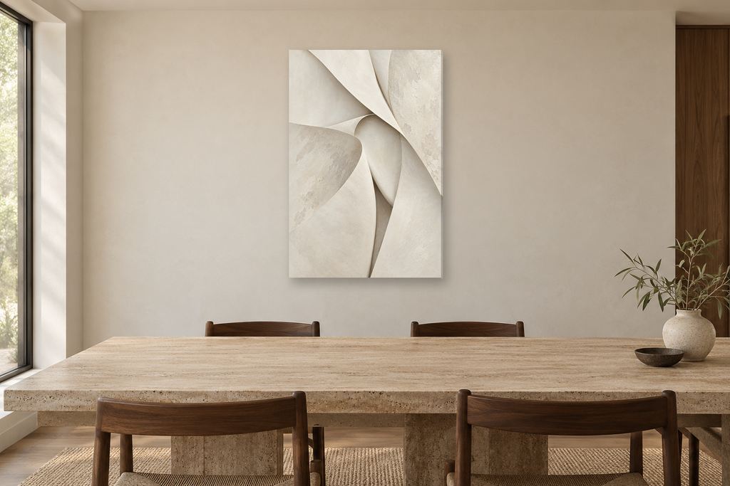 Linen Fold in a dining room — interior mockup with the complete original artwork
