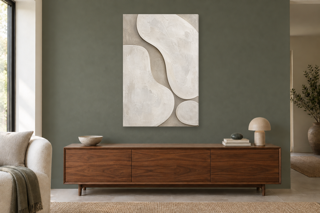 Chalk Rhythm in a living room — interior mockup with the complete original artwork