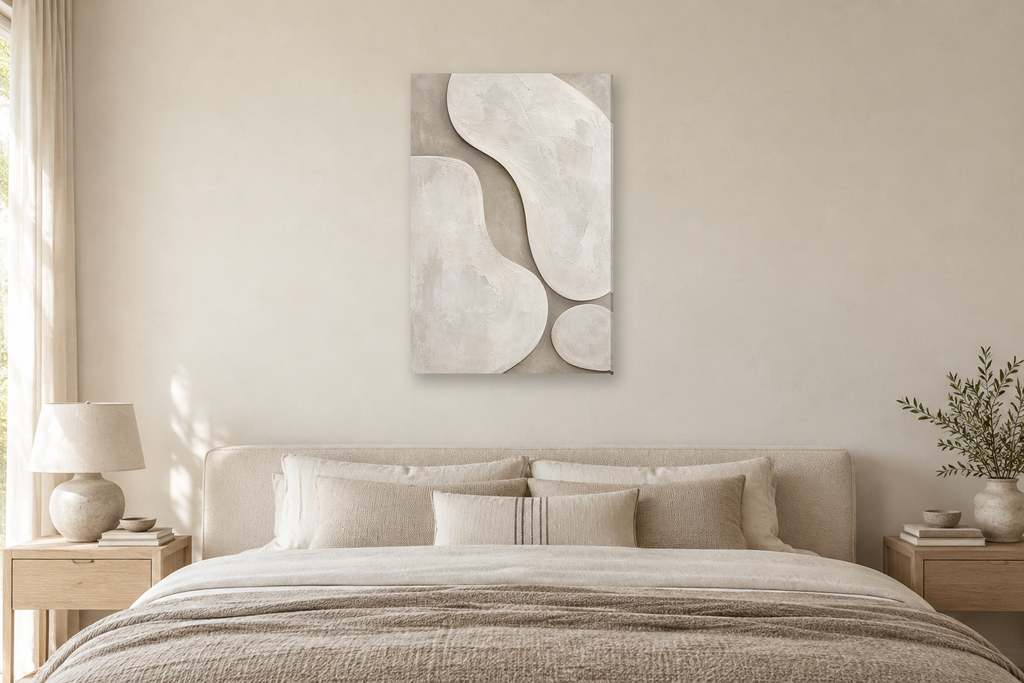 Chalk Rhythm in a bedroom — interior mockup with the complete original artwork