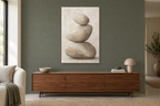 Pebble Balance in a living room — interior mockup with the complete original artwork