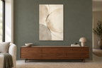 Warm Silence in a living room — interior mockup with the complete original artwork