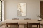 Warm Silence in a dining room — interior mockup with the complete original artwork