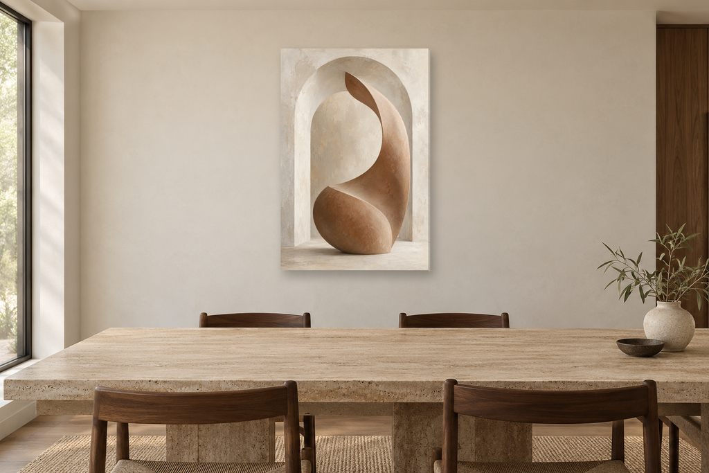 Clay Passage in a dining room — interior mockup with the complete original artwork