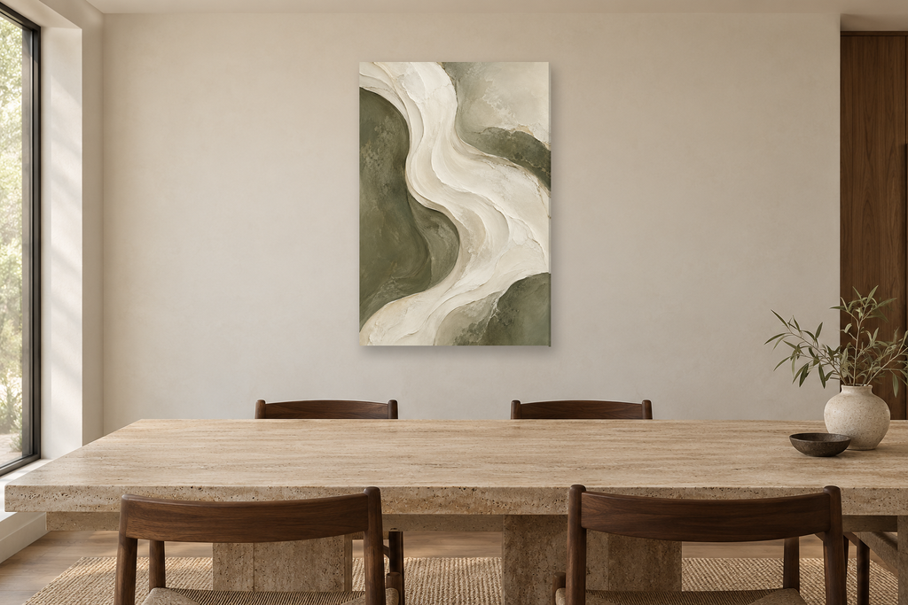 Ivory Current in a dining room — interior mockup with the complete original artwork