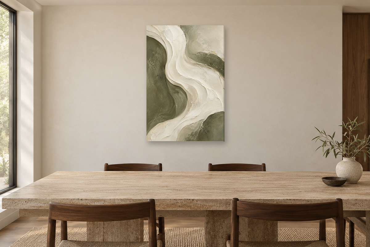 Ivory Current in a dining room — interior mockup with the complete original artwork