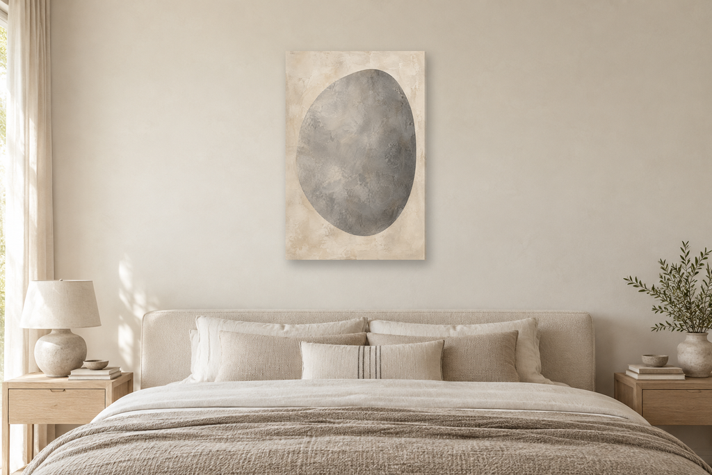 Ash and Oat in a bedroom — interior mockup with the complete original artwork