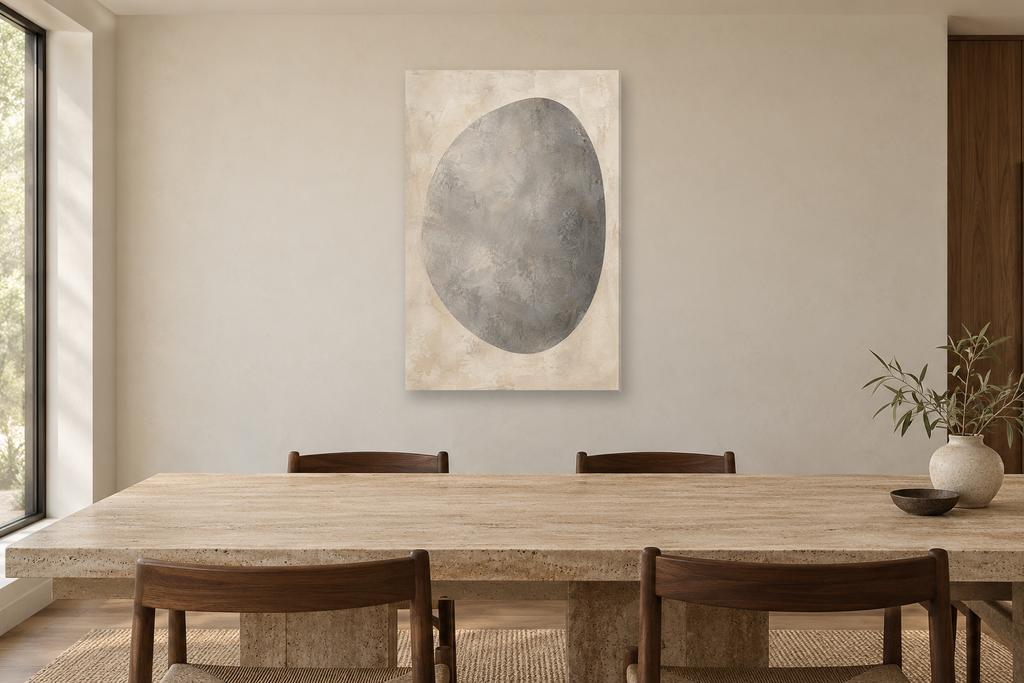 Ash and Oat in a dining room — interior mockup with the complete original artwork