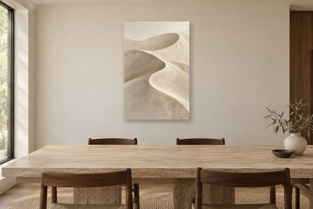 Dune Contour in a dining room — interior mockup with the complete original artwork