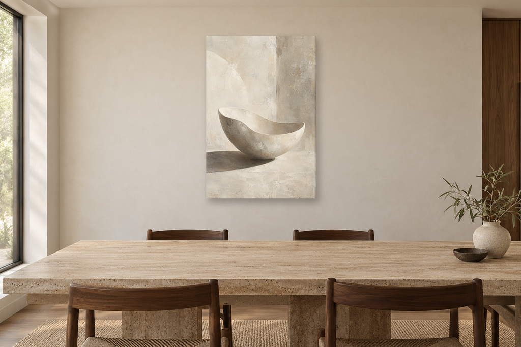 Porcelain Shadow in a dining room — interior mockup with the complete original artwork
