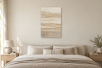Travertine Lines in a bedroom — interior mockup with the complete original artwork